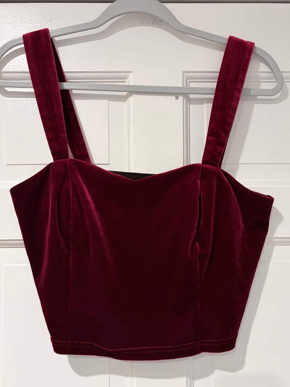 Allegra K Velvet Crop Tank Top in Wine
